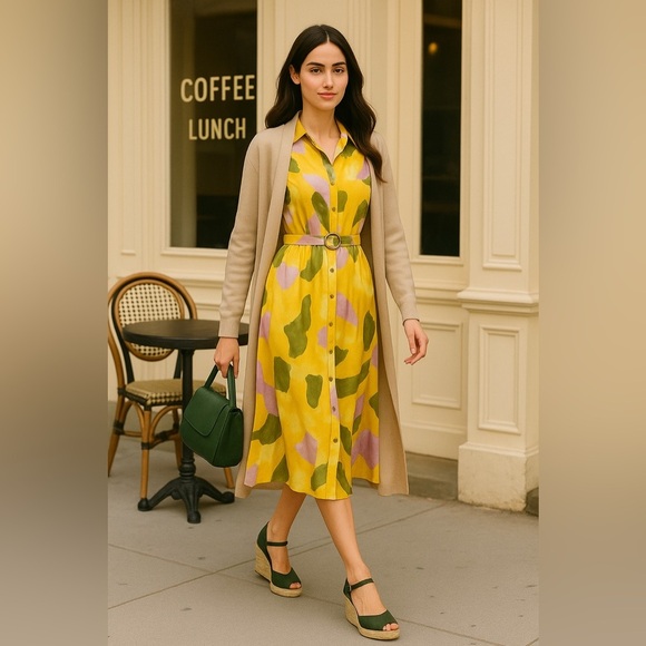 French Connection Long Shirt Dress Multicolor Abstract Print Size M NWT - Picture 1 of 10